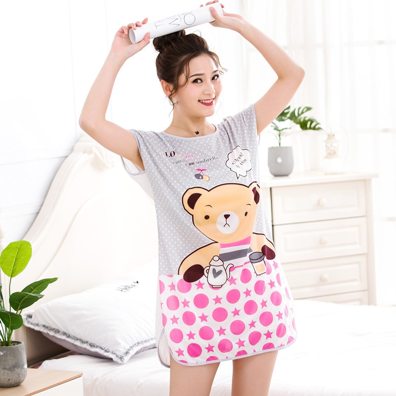 Cross border new summer female cartoon girl nightdress wholesale lovely lady short sleeve milk silk one-piece home skirt