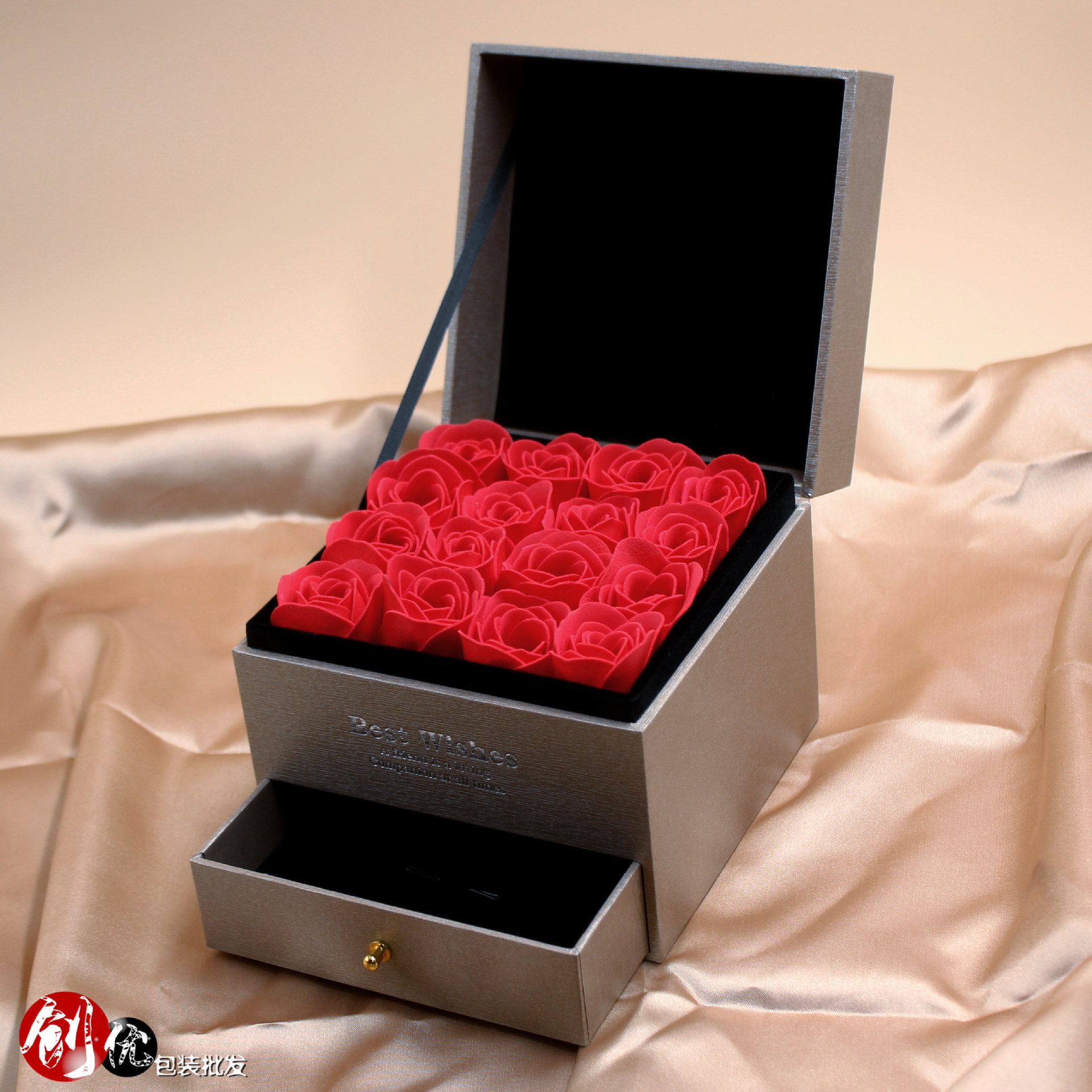 玫瑰花展示盒 吊坠抽屉花盒 永生花礼盒双层首饰盒口红盒子包装盒