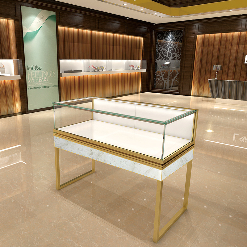 仿大理石珠宝柜钢化玻璃饰品展示柜