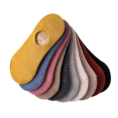 New Retro Color Striped Invisible Socks for Women Versatile Solid Color Silicone Women's Socks Cotton Boat Socks Manufacturer Wholesale