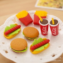 KP203逼真创意汉堡可乐KFC套餐造型橡皮擦 学习用品文具奖品0.01