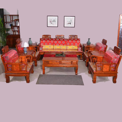 实木中式沙发雕花靠背 办公室沙发客户休闲座椅组合沙发仿古家具