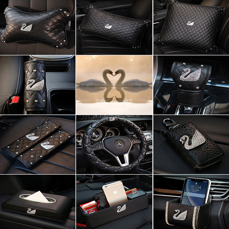 Cartoon Swan Cute Car Inlaid With Diamonds And Rhinestones For All Seasons Car Headrest Pillow Neck Pillow Waist Pillow For Women