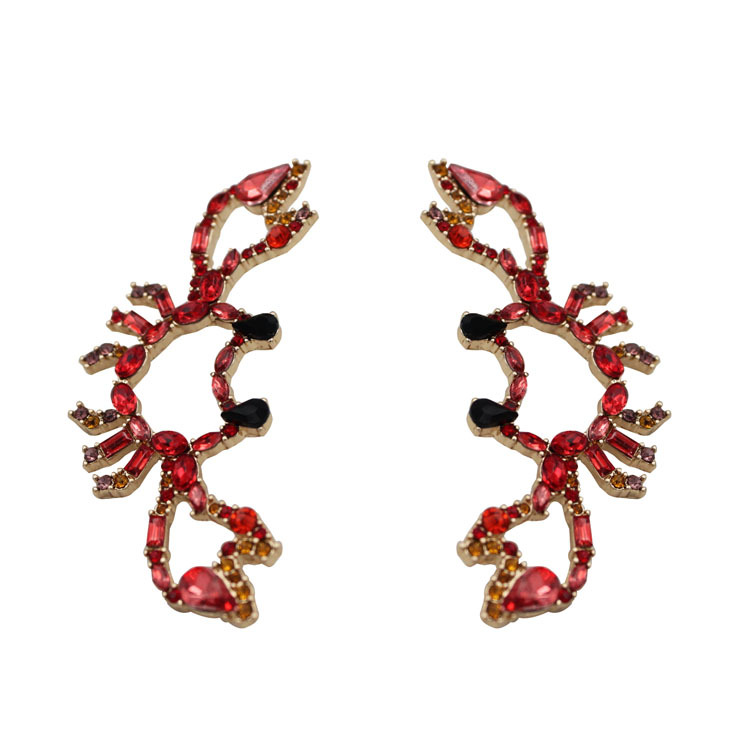 厂家直销跨境欧美创意流行耳环个性螃蟹镶钻耳钉S925纯银耳钉
