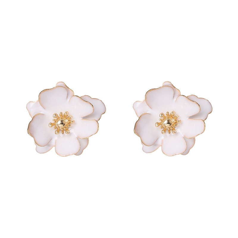 Hot Selling Simple Small Drop Oil Petals Pearl Flower Earrings For Women Nihaojewelry display picture 3