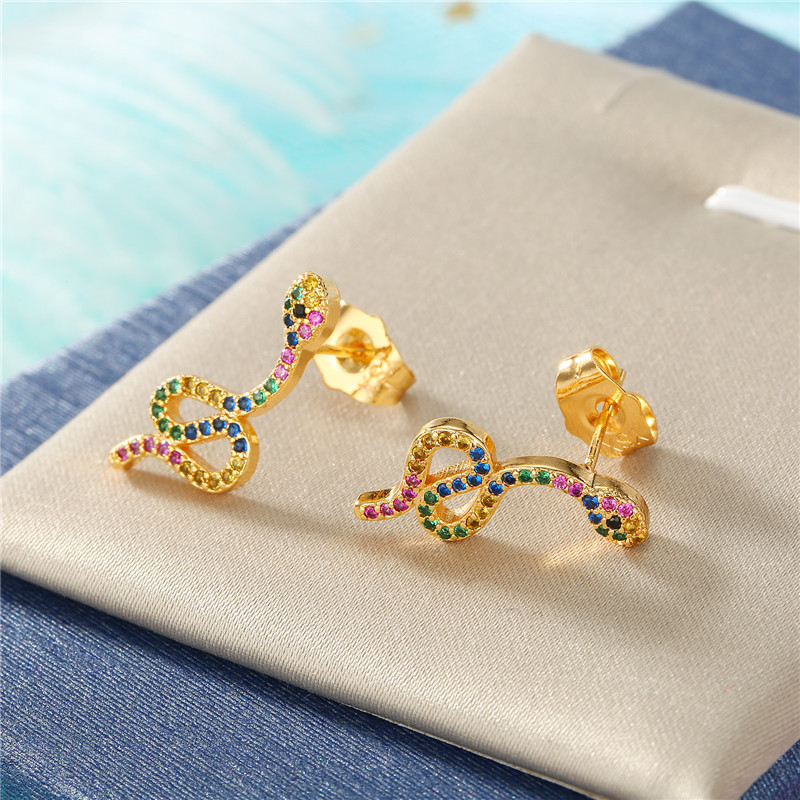 Vintage Fashion Glamour Mini Colored Zircon Snake Ear Studs display picture 3