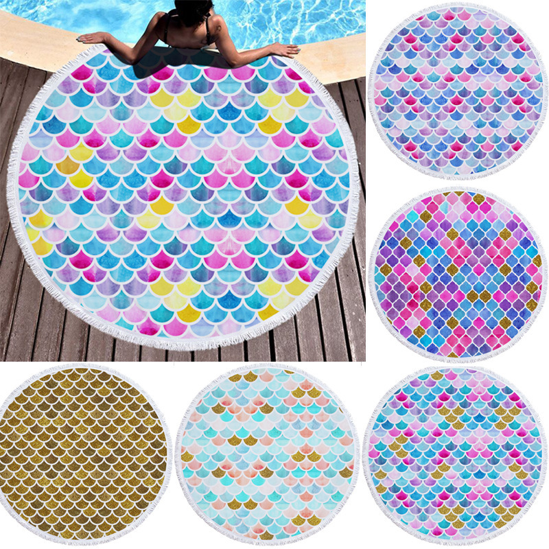 Factory direct supply round beach towel/Mermaid microfiber/tassel printed bath towel/a minimum order