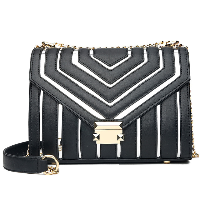 new chain small square bag lock button handbag stripe 