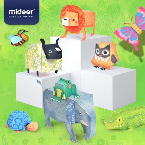mideer children's 3D handmade origami book kindergarten primary school students diy animal paper-cut paper film 3+