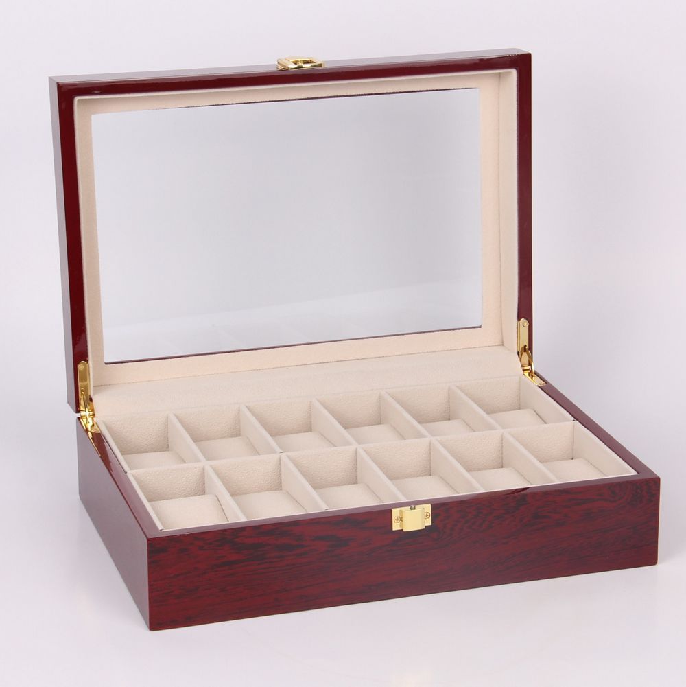 现货批发钢琴漆木制12位格手表盒子手表木盒展示收纳手表包装盒