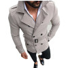 Woolen coat lapel double row button casual trench coat woolen coat with belt