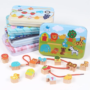 Деревянные бусины для шнуровки в железной коробке 4–6 лет