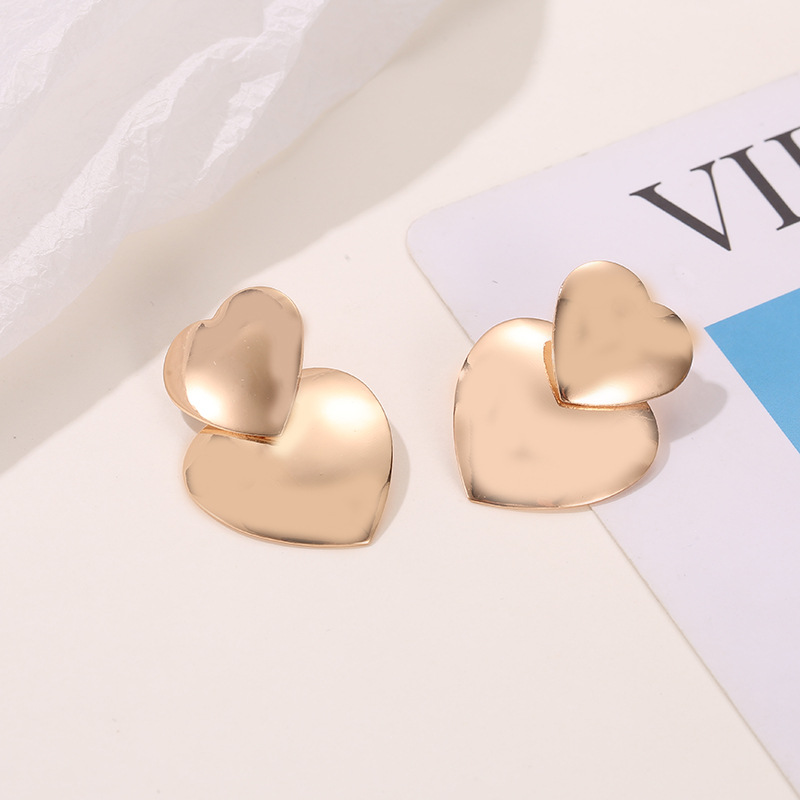 New Fashion Metal Sweet Double Peach Heart Earrings Love Heart Earrings For Women Wholesale display picture 6