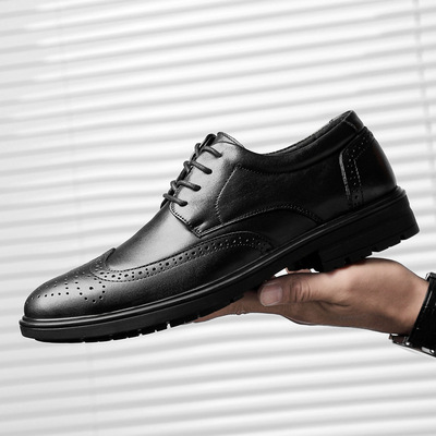布洛克男皮鞋2019新款英伦鳄鱼纹男士正装商务头层皮手工青年皮鞋|ru