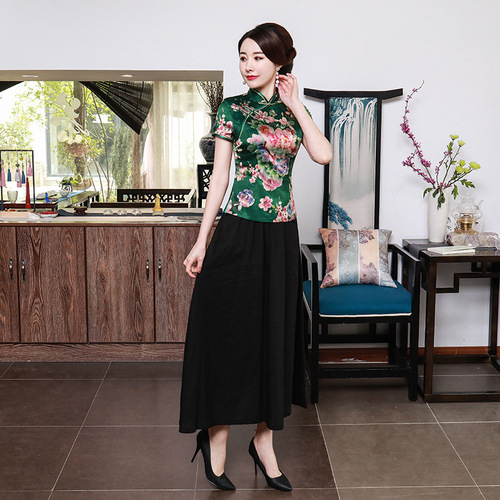 Chinese Dress Qipao for women Cheongsam top short silk satin large size women dress performance dress banquet dress