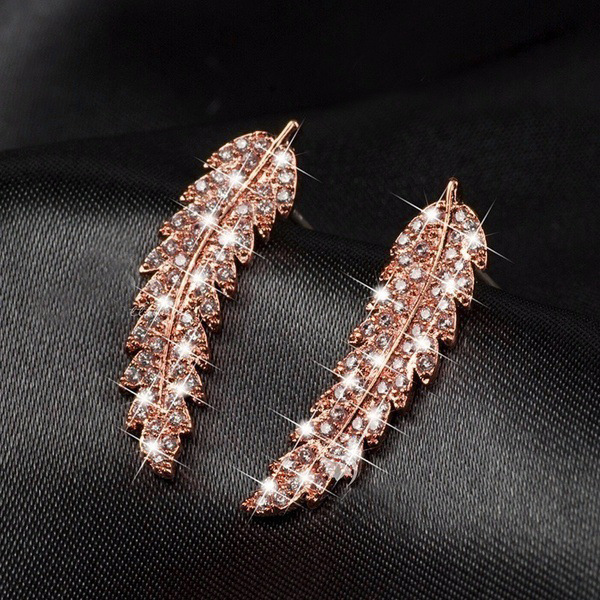 1 Pair Fashion Leaf Alloy Inlaid Zircon Women's Earrings display picture 4