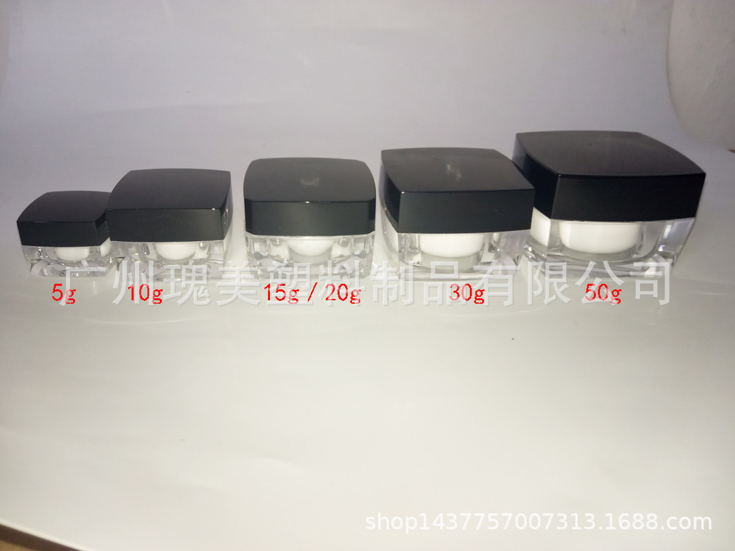 En stock suministro 5g10g15g20g30g cuadrado negro cubierta de acrílico botella de crema de ojos botella de crema