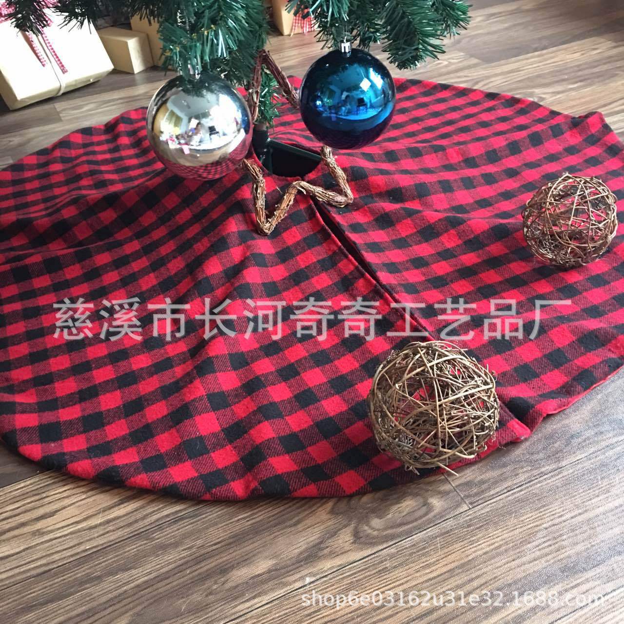 格子布圣诞树裙双层格子树裙 122cm有配套袜子销售兔毛袜子边