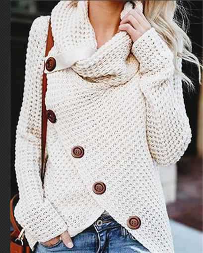 2023 Otoño e Invierno prendas de punto OL cercanías Amazon turtleneck cardigan color sólido suéter de una sola pieza de las mujeres
