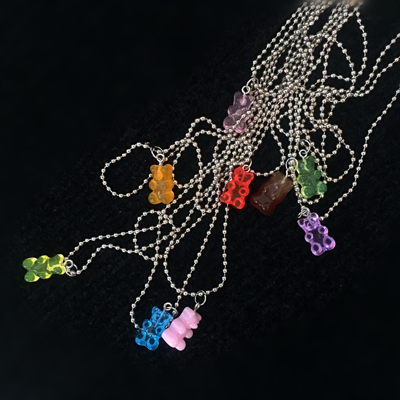 Fashion Transparent Jelly Color Bear Pendent Alloy Necklace display picture 2