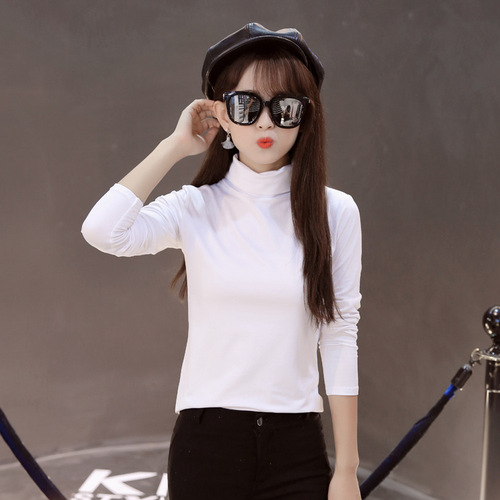 New pure color high neck long sleeve women's T-shirt with thermal milk silk base layer top wholesale for women