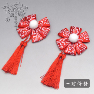 Hanfu hair accessories tassel bow retro style side clip girl fairy hair flower hair ball ribbon blue and white porcelain head accessories