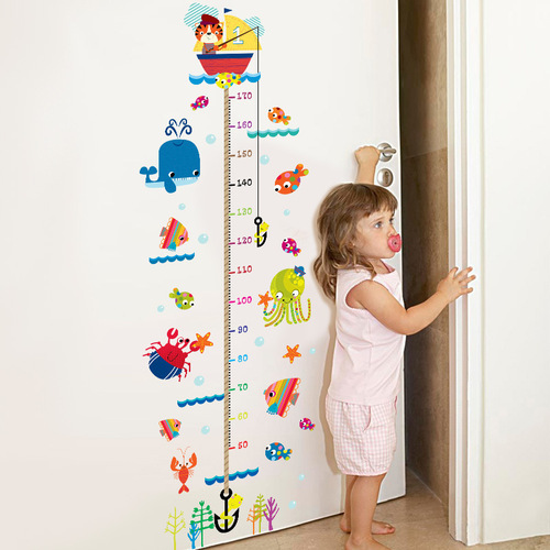 Wall sticker manufacturer wholesale new kitten fishing height sticker children's room bedroom removable height wall sticker XH9268