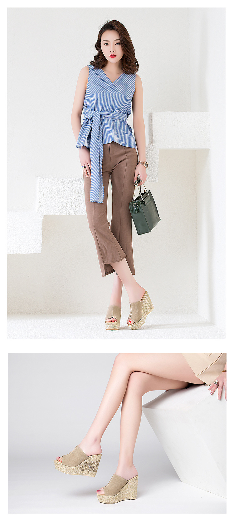 Dép cao gót nữ đế xuồng da bò mới, sandal quai ngang gót dày đi chơi — Màu camel chi tiết 16