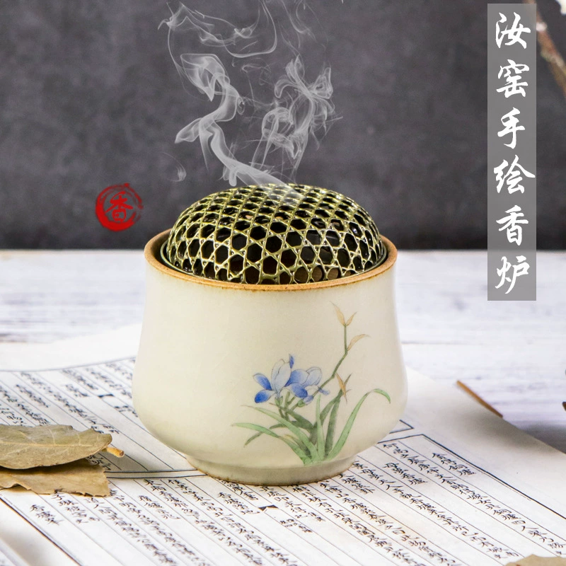 Печь Ru с ручной росписью керамической сливовой орхидеи бамбука и хризантемы курильница для благовоний ручной работы Бытовая курильница