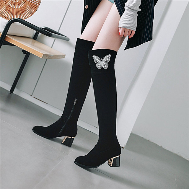 Elegant high boots women’s water diamond boots thick high heel boots 