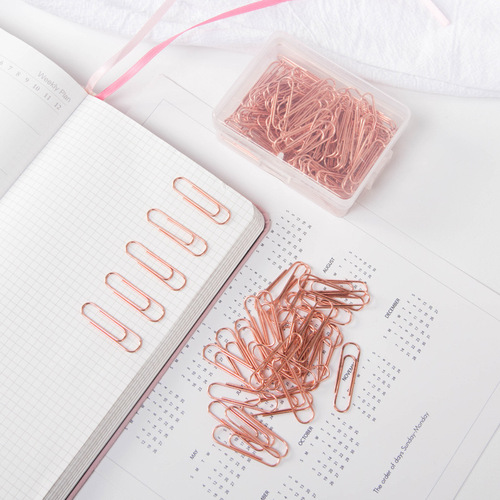 Cross-border metal electroplating rose gold special-shaped paper clips wholesale paper clips boxed office stationery paper clips