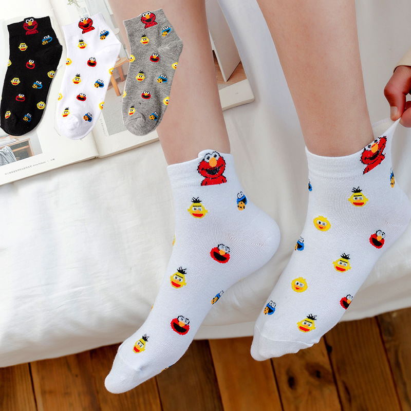 Socks Women's Boat South Korea Sesame Street socks cartoon women's mid-calf cotton socks socks ins fashion European and American women's socks