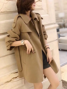 2020双面呢大衣腰带肩章款女士双面羊绒大衣帅气毛呢大衣外套批发