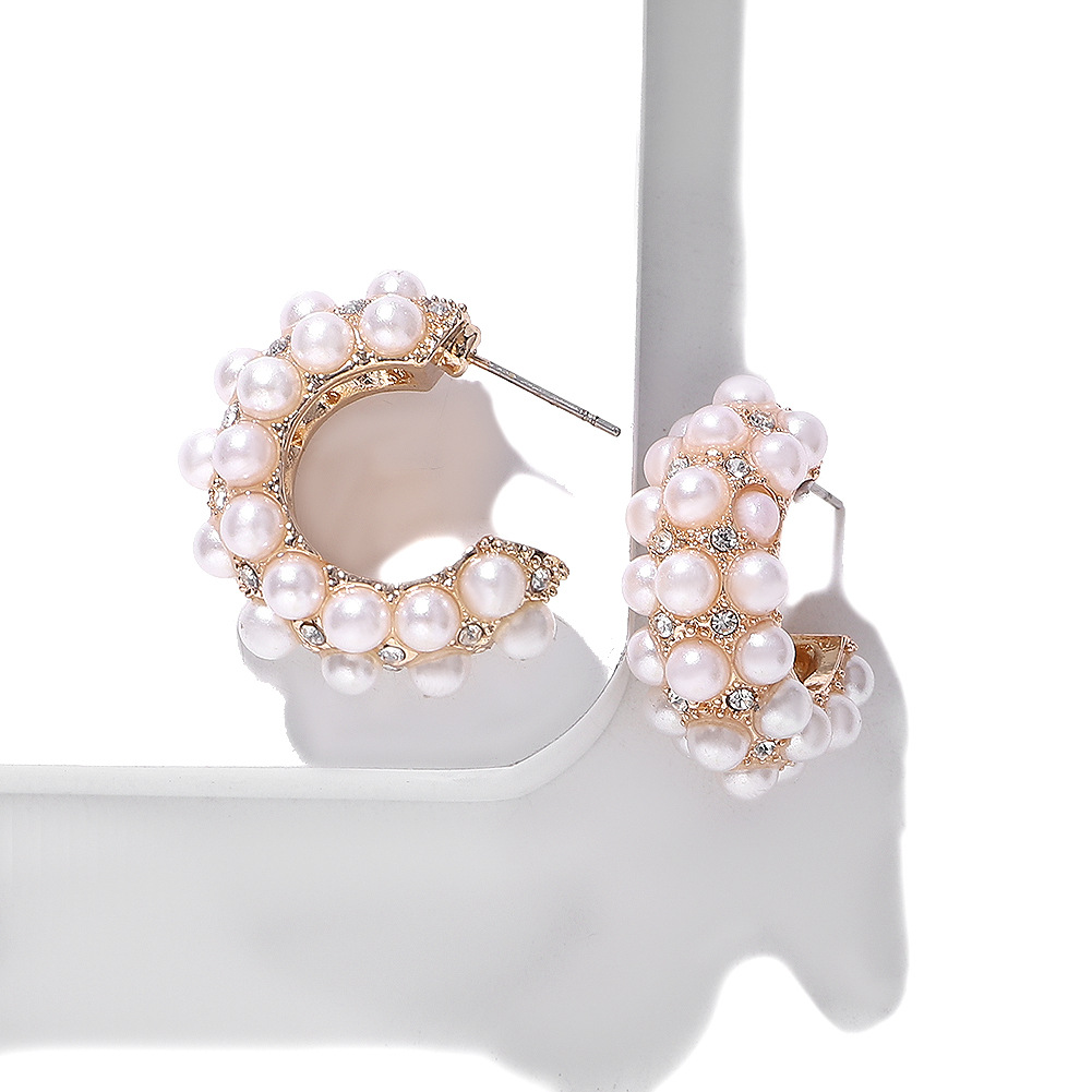 New Alloy Pearl Hoop Earrings display picture 3