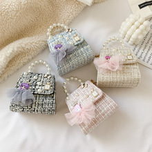 外贸新款儿童小包包韩版棉麻单肩手提包公主珍珠配饰包包一件代发