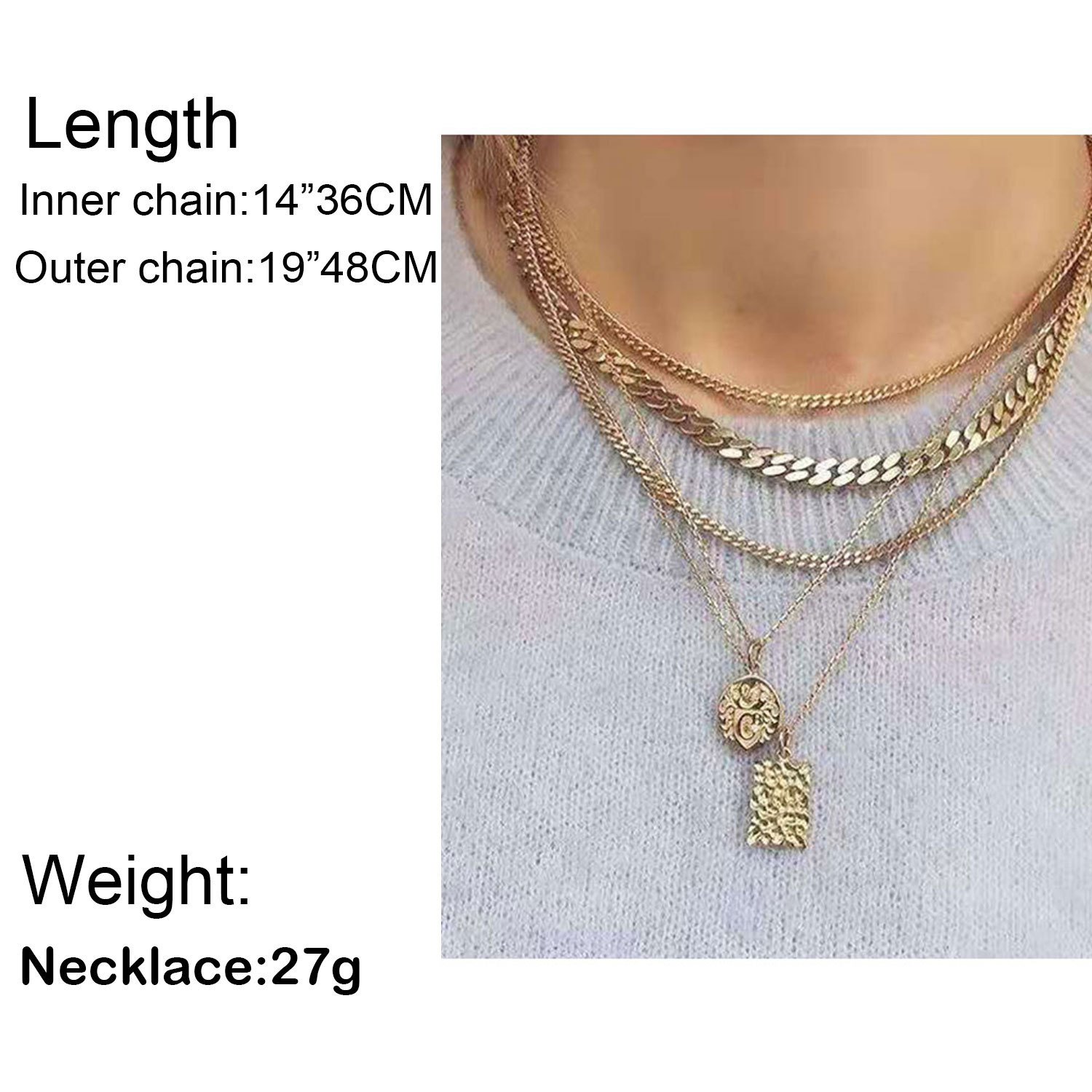 Multi-layer Necklace Female Square Relief Alloy Portrait Pendant Personality Chain display picture 1