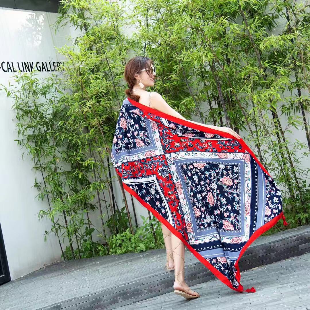 2019春夏季 复古民族风图腾印花棉麻围巾度假海边防晒披肩沙滩巾|ru