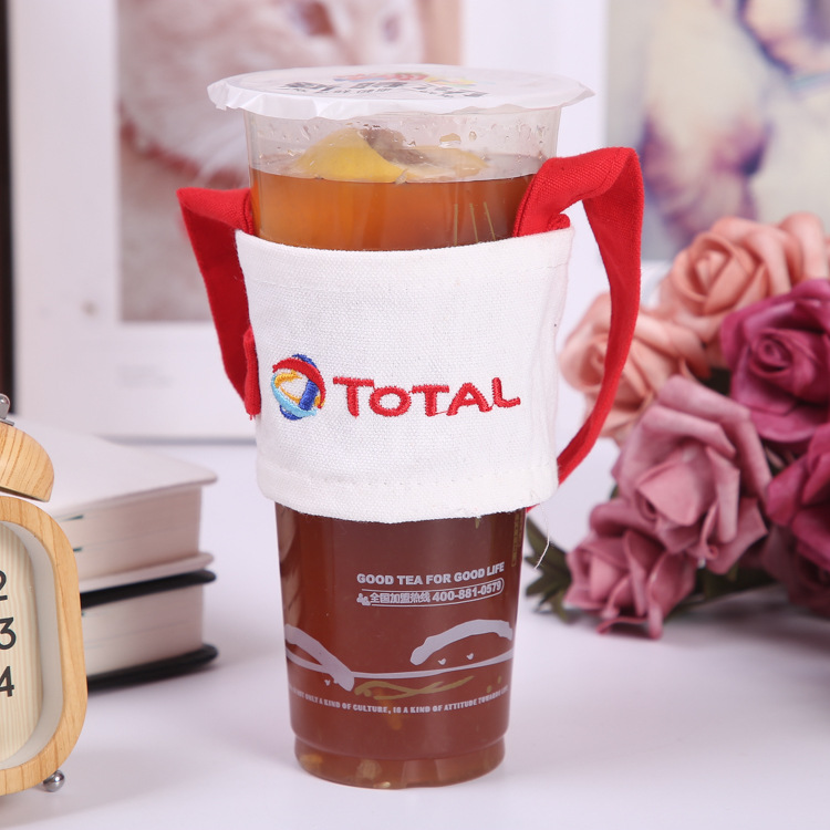 定做奶茶帆布手提杯套 简约隔热咖啡杯套 棉布咖啡打包袋定制logo