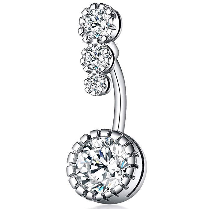 Sexy Rond Acier Inoxydable Placage Zircon Anneau Du Ventre display picture 2