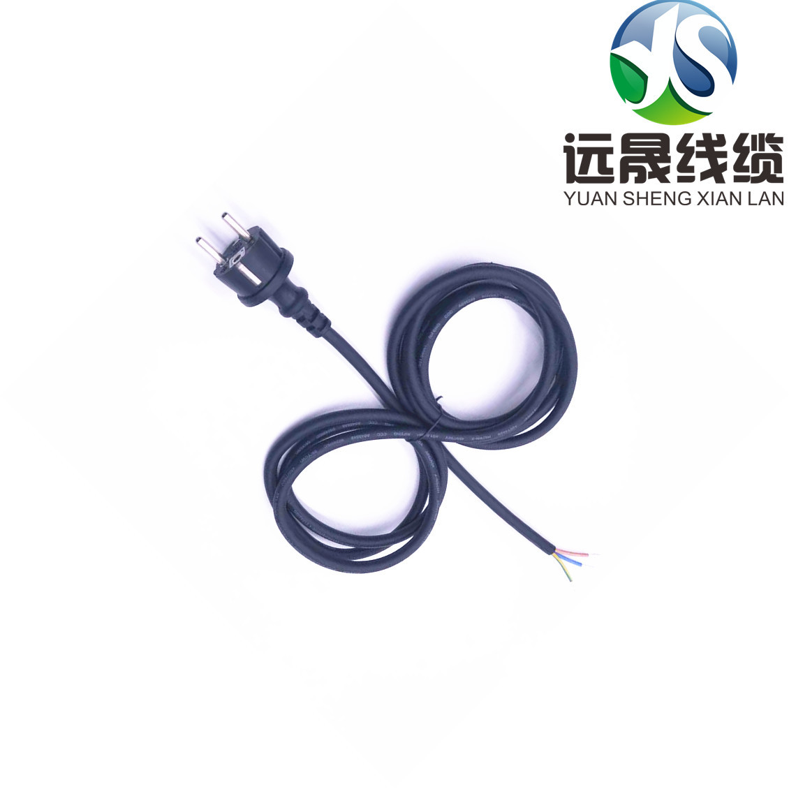 远晟定做欧规三芯电源线CE、VDE认证环保电源线法式烟斗插连接线