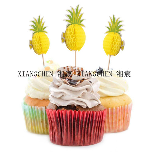 Hawaiian flamingo fruit picks, three-dimensional pineapple cake inserts, birthday cake decorations
