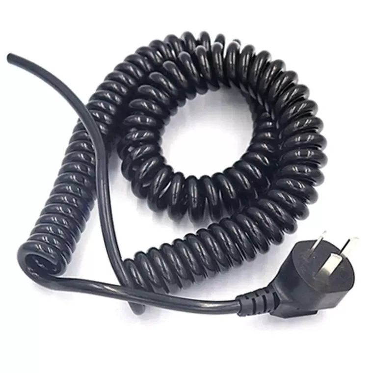 电器连接线PU黑亮三芯3芯0.75平方弹簧电源线 3插头螺旋弹簧线