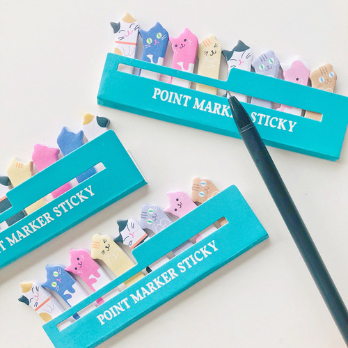 Cute crooked cat, mini cartoon animals sitting in rows, N times stickers, creative sticky notes, sticky notes 12g