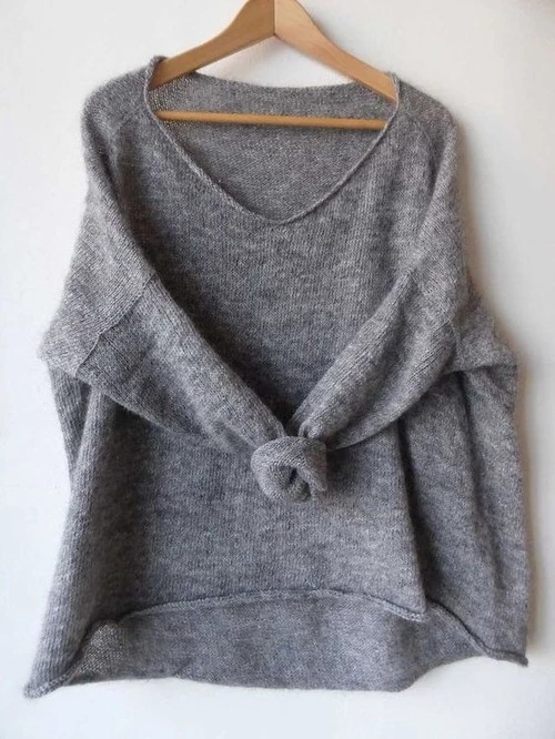 V-neck casual solid color loose long-sleeved sweater  NSLK18838