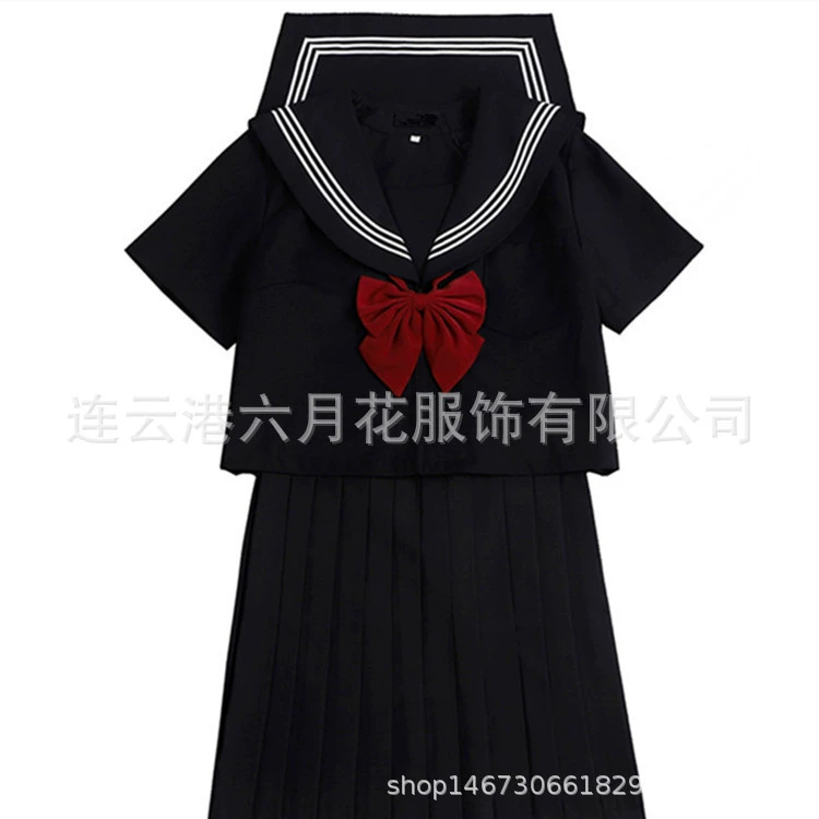 JK Sailor Uniform (June Flower God) Diablo Girl Waterman Academy — Black & White, Mini and Long Skirt Options