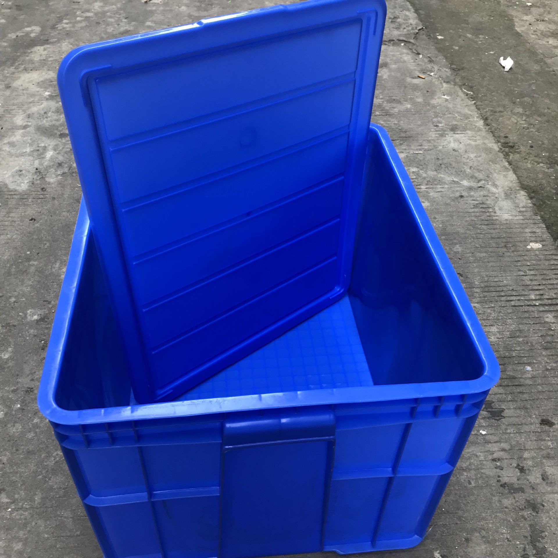 pp塑料周转箱 可带盖物料箱 物流塑料箱 蓝色加厚胶箱