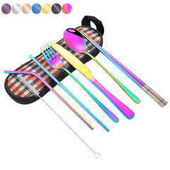 Portable Travel Cutlery Set 304 Camping Stainless Steel Straw Chopsticks Spoon 8-Piece Set