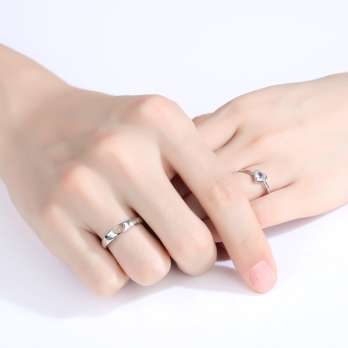Hollywood Couple Ring S925 Pure Silver Men's and Women's Open Ring with Simulated Diamond Ring Set - Birthday Gift