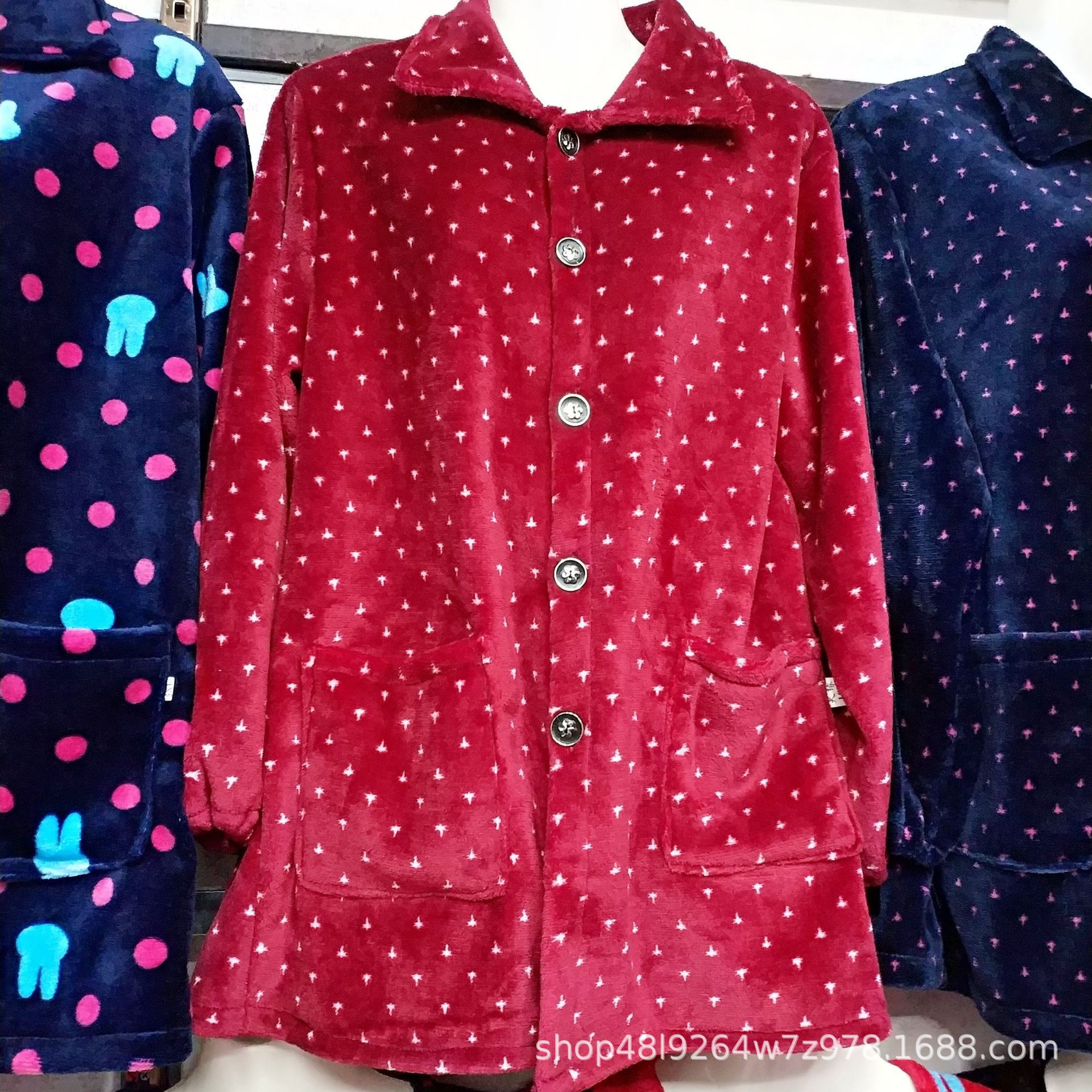 中老年女装加大码宽松法兰绒罩衣扣子开衫外套中长款|ms