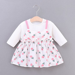 Q567 Spring and Autumn Style Children's Wear Wholesale for Girls, Long-Sleeve Pineapple Strappy Pseudo-Two-Piece Dress, Fresh and Cute Princess Dress
